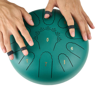 Steel Tongue Drum, 25.4cm 11 Notes Rain Drum for Outside Garden, C Major Musical Drums with Music Book & Mallets, Percussion Instrument for Meditation Yoga Beginner Musical Education, Green