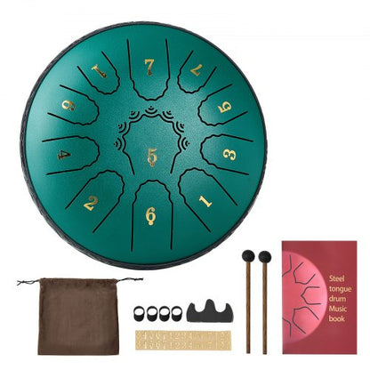Steel Tongue Drum, 16.5cm 11 Notes Rain Drum for Outside Garden, D Major Musical Drums with Music Book & Mallets, Percussion Instrument for Meditation Yoga Beginner Musical Education, Green
