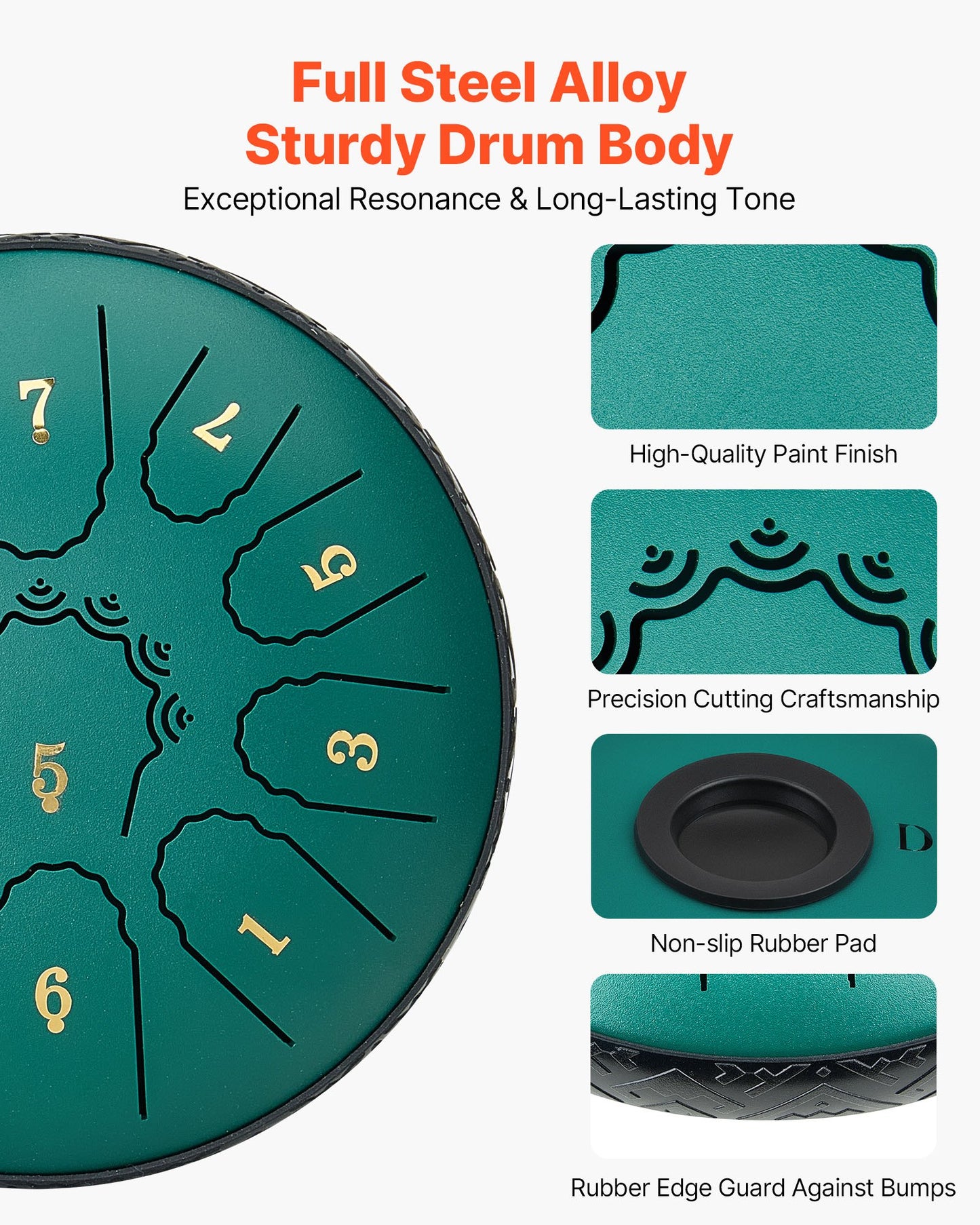 Steel Tongue Drum, 16.5cm 11 Notes Rain Drum for Outside Garden, D Major Musical Drums with Music Book & Mallets, Percussion Instrument for Meditation Yoga Beginner Musical Education, Green