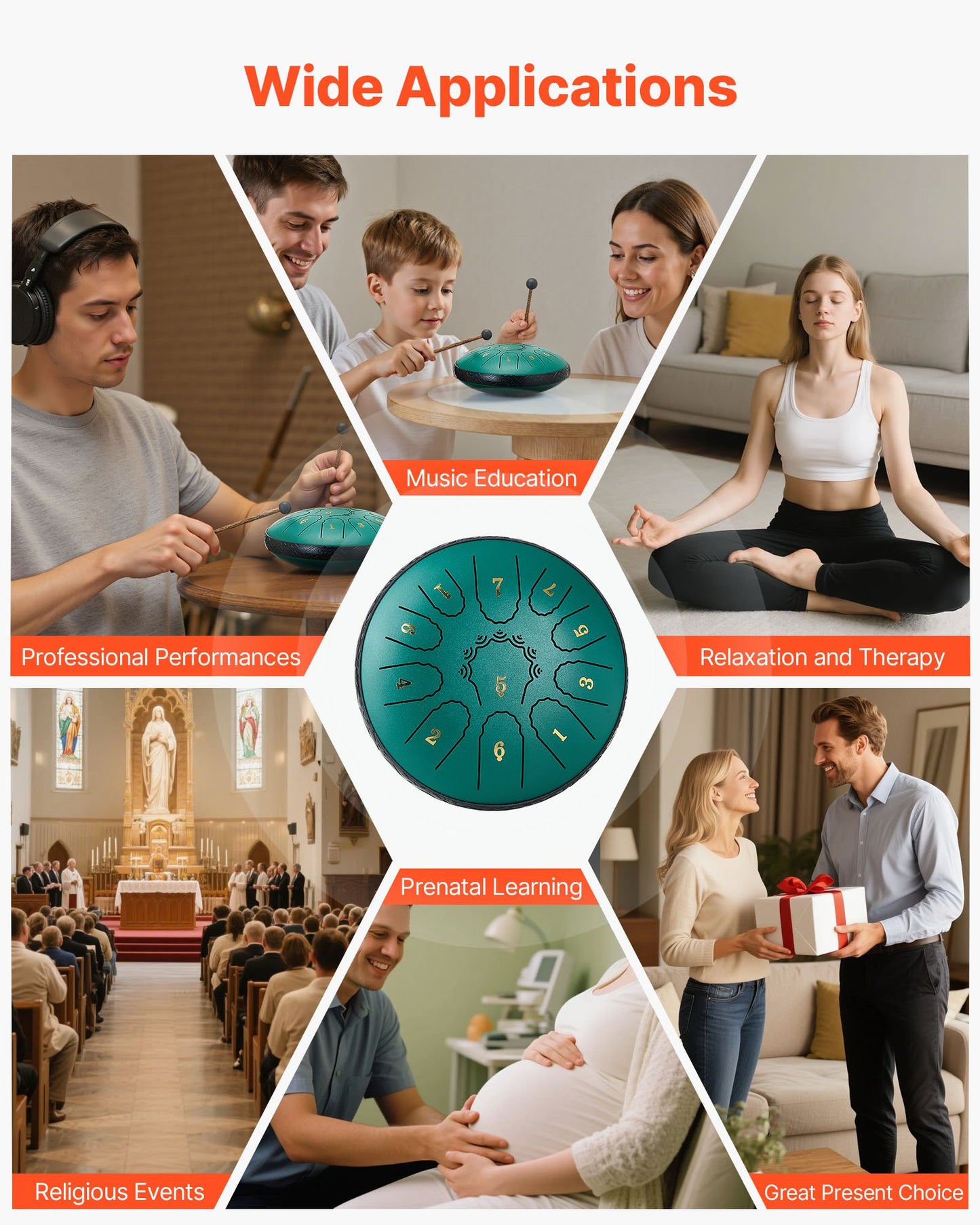 Steel Tongue Drum, 16.5cm 11 Notes Rain Drum for Outside Garden, D Major Musical Drums with Music Book & Mallets, Percussion Instrument for Meditation Yoga Beginner Musical Education, Green