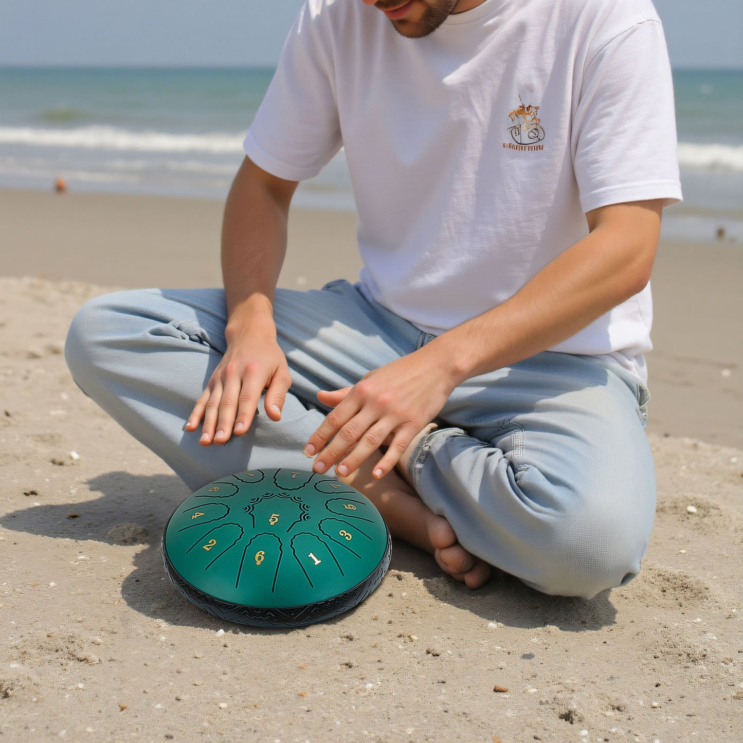 Steel Tongue Drum, 16.5cm 11 Notes Rain Drum for Outside Garden, D Major Musical Drums with Music Book & Mallets, Percussion Instrument for Meditation Yoga Beginner Musical Education, Green