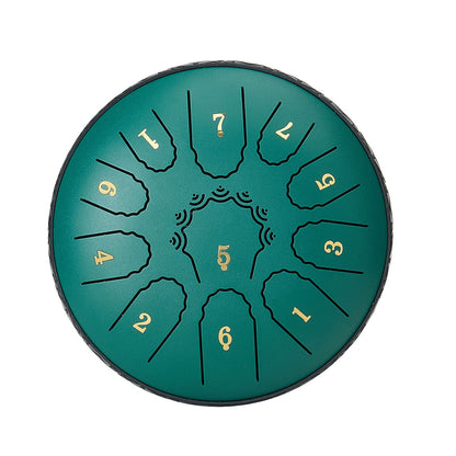 Steel Tongue Drum, 16.5cm 11 Notes Rain Drum for Outside Garden, D Major Musical Drums with Music Book & Mallets, Percussion Instrument for Meditation Yoga Beginner Musical Education, Green