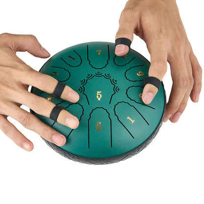 Steel Tongue Drum, 16.5cm 11 Notes Rain Drum for Outside Garden, D Major Musical Drums with Music Book & Mallets, Percussion Instrument for Meditation Yoga Beginner Musical Education, Green