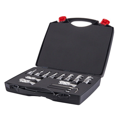 Annular Cutter Set, 13 pcs Weldon Shank Mag Drill Bits, 2.5 cm Cutting Depth, 1.1 to 1-2.7 cm Cutting Diameter, M2AL HSS, 2 Pilot Pins, Hex Wrench and Portable Case, for Using with Magnetic Drills
