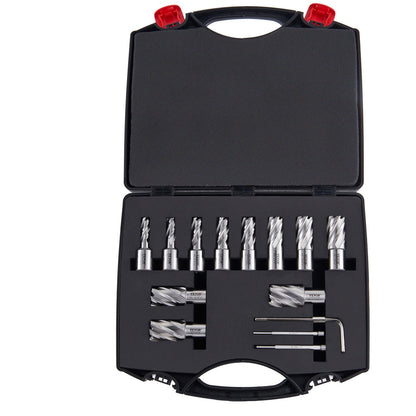 Annular Cutter Set, 13 pcs Weldon Shank Mag Drill Bits, 2.5 cm Cutting Depth, 1.1 to 1-2.7 cm Cutting Diameter, M2AL HSS, 2 Pilot Pins, Hex Wrench and Portable Case, for Using with Magnetic Drills