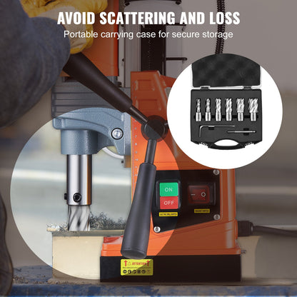 Annular Cutter Set, 6 pcs Weldon Shank Mag Drill Bits, 2.5 cm Cutting Depth, 1.27 to 1-2.7 cm Cutting Diameter, M2AL High-Speed Steel, with Pilot Pin and Portable Case, for Using with Magnetic Drills