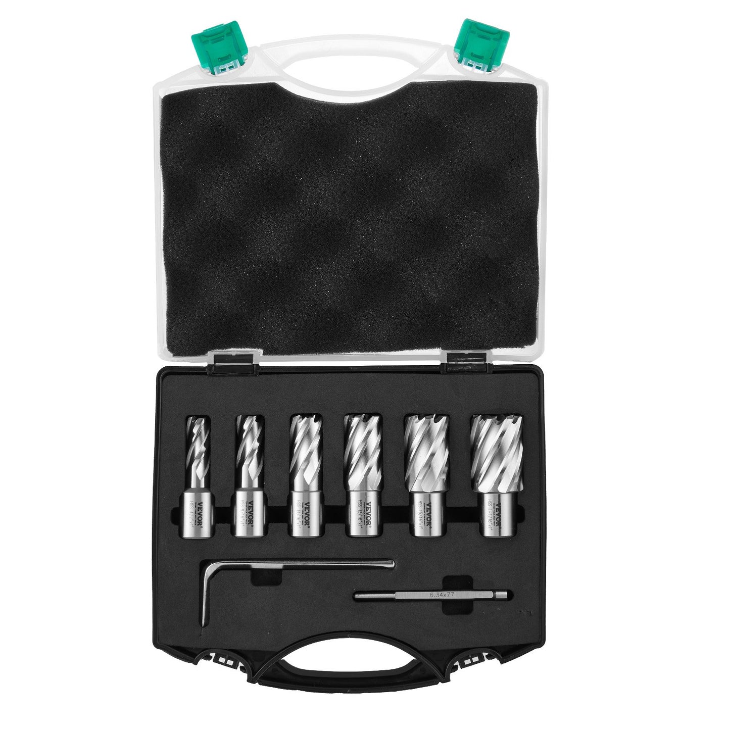Annular Cutter Set, 6 pcs Weldon Shank Mag Drill Bits, 2.5 cm Cutting Depth, 1.27 to 1-2.7 cm Cutting Diameter, M2AL High-Speed Steel, with Pilot Pin and Portable Case, for Using with Magnetic Drills