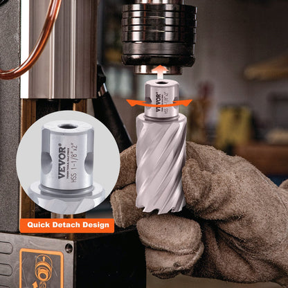 Annular Cutter Set, 6 pcs Universal Shank Mag Drill Bits, 5.1 cm Cutting Depth, 2.5 to 5.1 cm Cutting Diameter, M2AL High-Speed Steel, with 2 Pilot Pins and Portable Case, for Using with Magnetic Drills