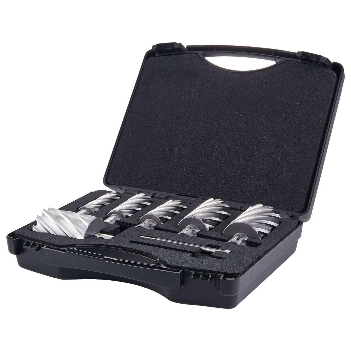 Annular Cutter Set, 6 pcs Universal Shank Mag Drill Bits, 5.1 cm Cutting Depth, 2.5 to 5.1 cm Cutting Diameter, M2AL High-Speed Steel, with 2 Pilot Pins and Portable Case, for Using with Magnetic Drills