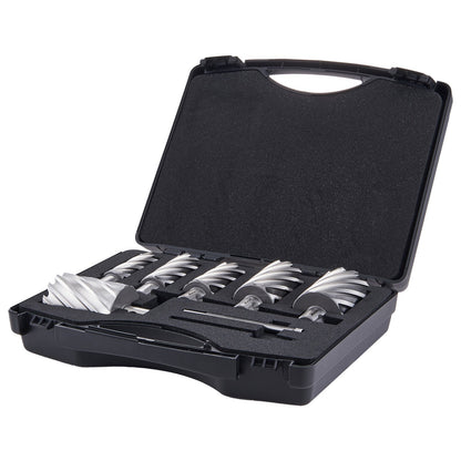 Annular Cutter Set, 6 pcs Universal Shank Mag Drill Bits, 5.1 cm Cutting Depth, 2.5 to 5.1 cm Cutting Diameter, M2AL High-Speed Steel, with 2 Pilot Pins and Portable Case, for Using with Magnetic Drills