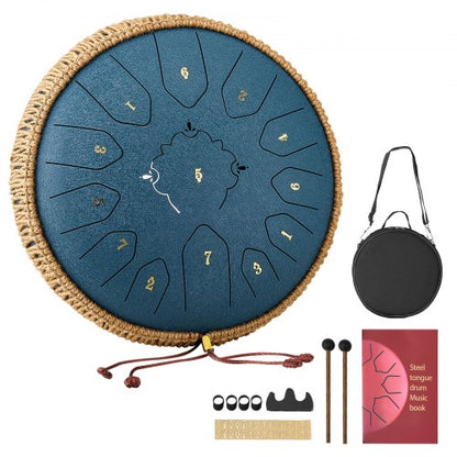 Steel Tongue Drum, 30.5cm 13 Notes Rain Drum for Outside Garden, C Major Musical Drums with Music Book & Mallets, Percussion Instrument for Meditation Yoga Beginner Musical Education, Navy Blue