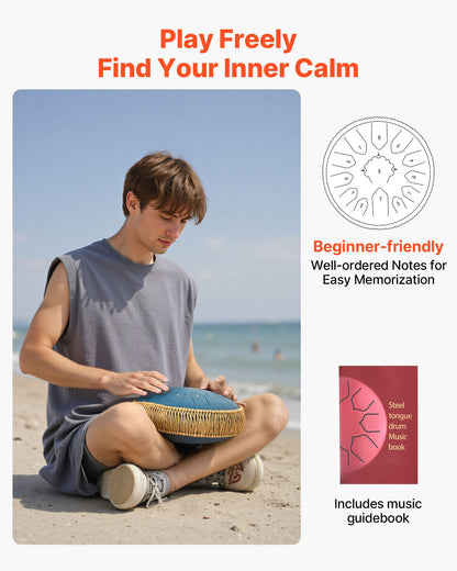 Steel Tongue Drum, 30.5cm 13 Notes Rain Drum for Outside Garden, C Major Musical Drums with Music Book & Mallets, Percussion Instrument for Meditation Yoga Beginner Musical Education, Navy Blue