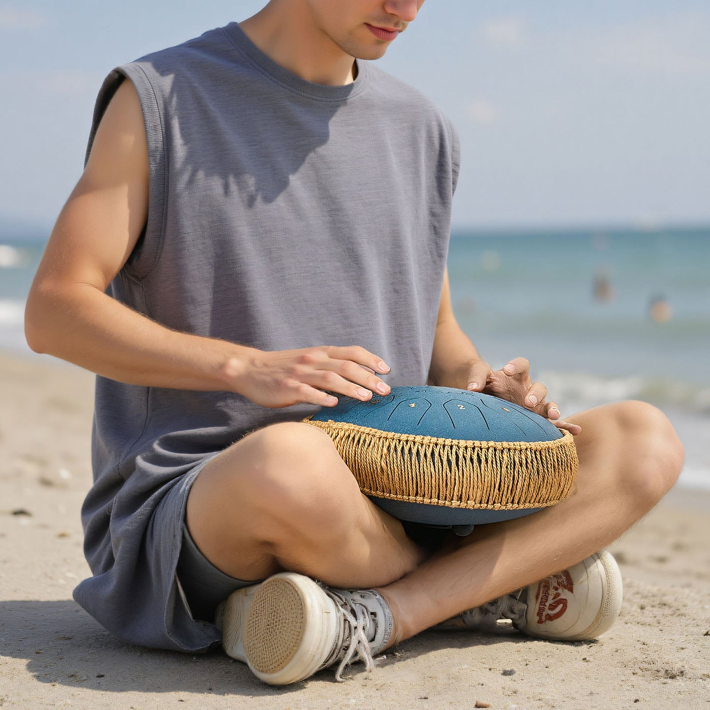 Steel Tongue Drum, 30.5cm 13 Notes Rain Drum for Outside Garden, C Major Musical Drums with Music Book & Mallets, Percussion Instrument for Meditation Yoga Beginner Musical Education, Navy Blue