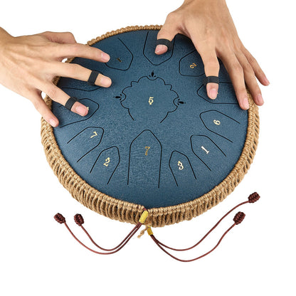 Steel Tongue Drum, 30.5cm 13 Notes Rain Drum for Outside Garden, C Major Musical Drums with Music Book & Mallets, Percussion Instrument for Meditation Yoga Beginner Musical Education, Navy Blue