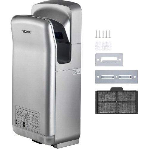 Jet Hand Dryer, Premium Electric Commercial Blade Hand Dryer, ABS Air Dryer Hand with HEPA Filtration Wall Mount Hand Dryer, 2000W 220V Vertical Hand Dryer, High-Speed Automatic Infrared Silver