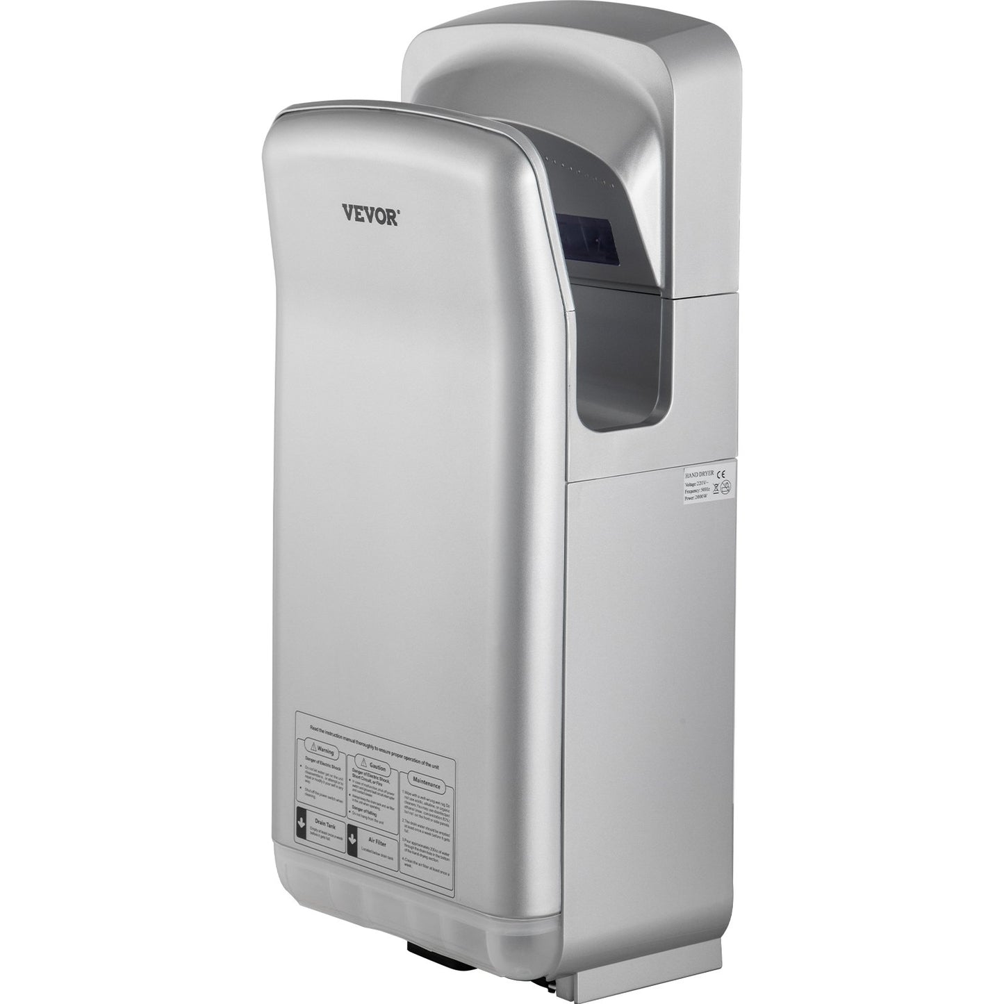 Jet Hand Dryer, Premium Electric Commercial Blade Hand Dryer, ABS Air Dryer Hand with HEPA Filtration Wall Mount Hand Dryer, 2000W 220V Vertical Hand Dryer, High-Speed Automatic Infrared Silver