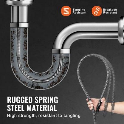 Rohrreinigungsspirale, 30,5 m x 19 mm, massiver Stahlkern, mit 4 Schneidwerkzeugen für Rohre von 9,9 cm bis 200,9 cm Durchmesser, professionelle Rohrreinigungsspirale mit Innenkern für Waschbecken, Bodenabläufe und Toiletten.