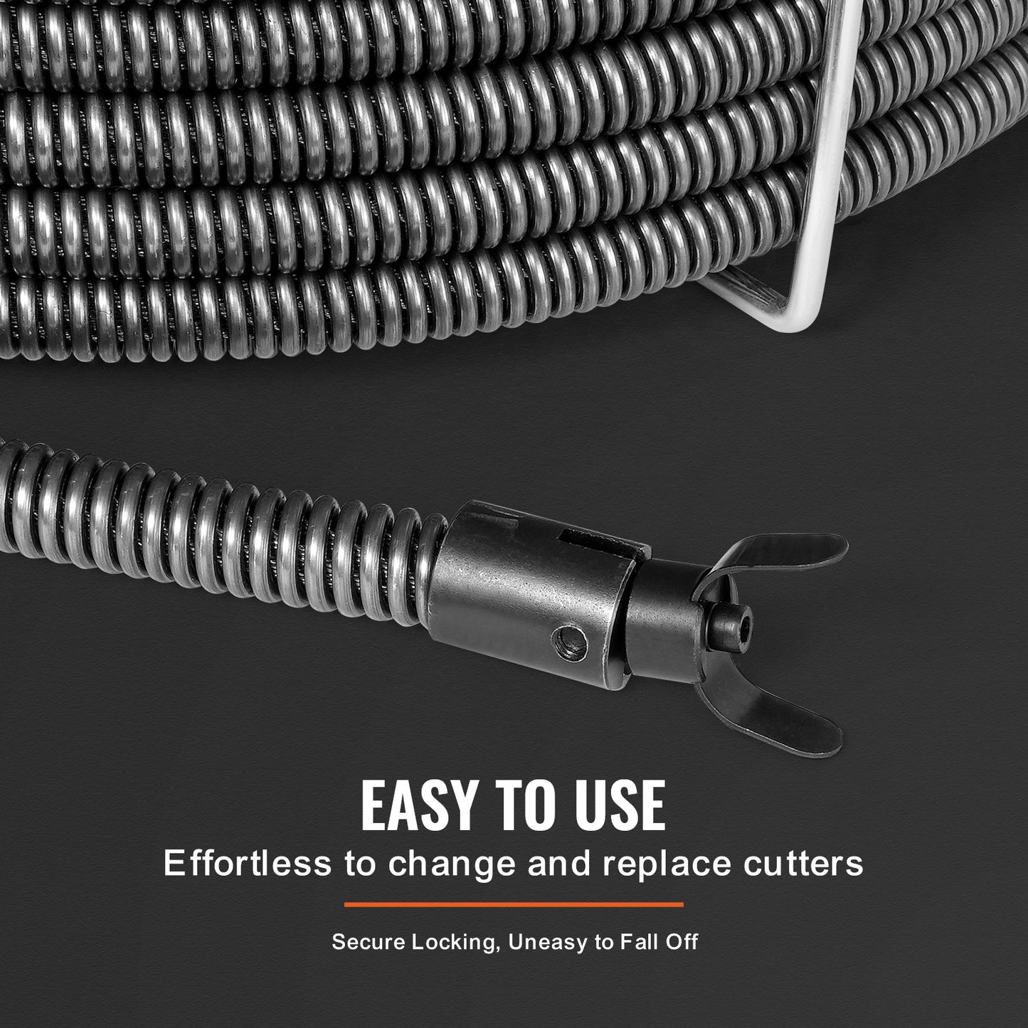 Rohrreinigungsspirale, 30,5 m x 19 mm, massiver Stahlkern, mit 4 Schneidwerkzeugen für Rohre von 9,9 cm bis 200,9 cm Durchmesser, professionelle Rohrreinigungsspirale mit Innenkern für Waschbecken, Bodenabläufe und Toiletten.