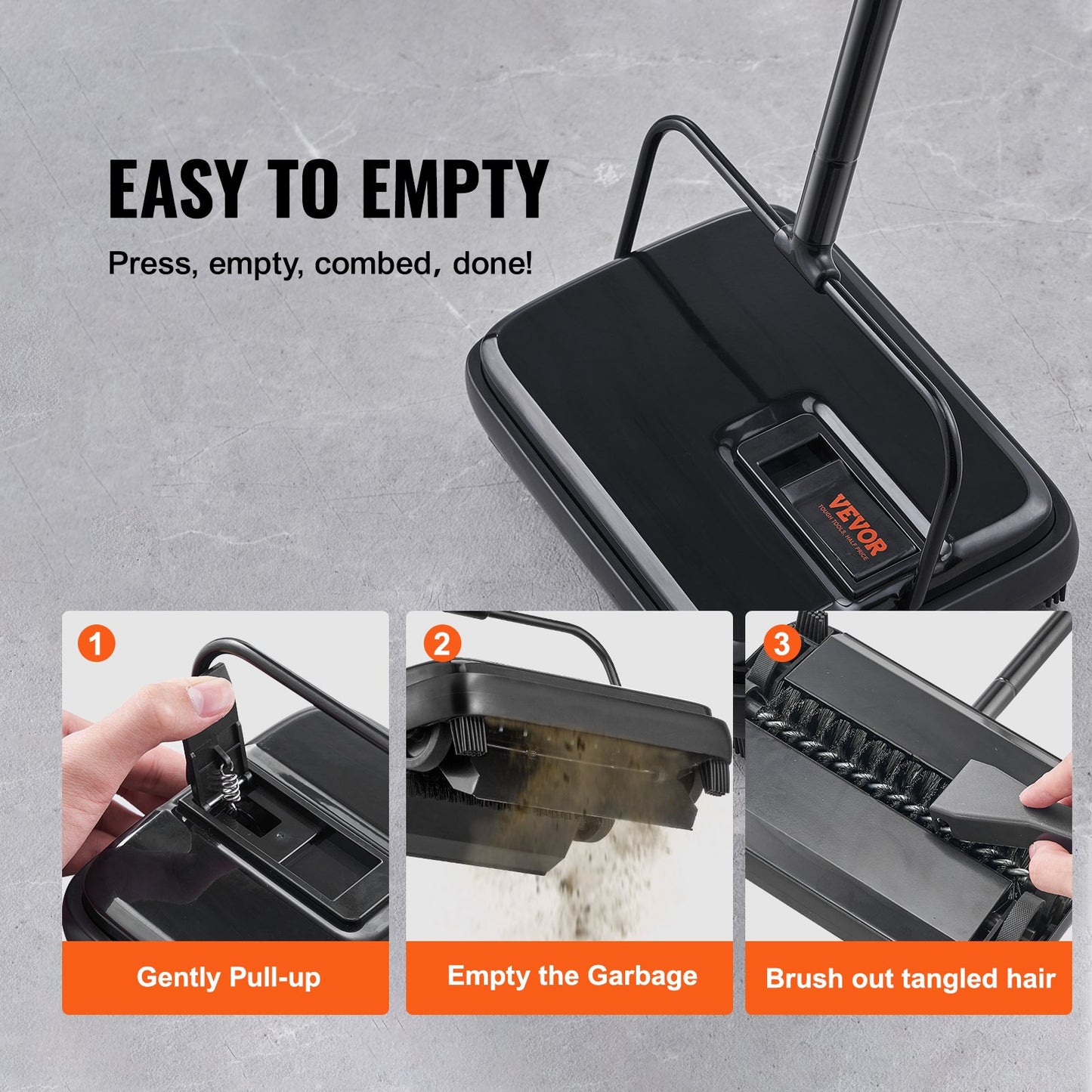 Teppichkehrer, 20 cm Kehrbreite, manueller Bodenkehrer (nicht elektrisch), 300 ml Staubbehälter mit Kamm für Teppiche, Hartholzböden, Laminat, entfernt Staub und Tierhaare