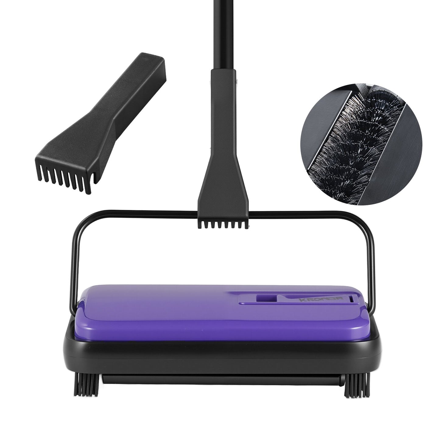 Carpet Sweeper Manual, Floor Sweeper with 300 ml Dustbin Capacity Easy to Empty, 17 cm inch Cleaning Width for Home Office Carpets Pet Hair Dust, Purple