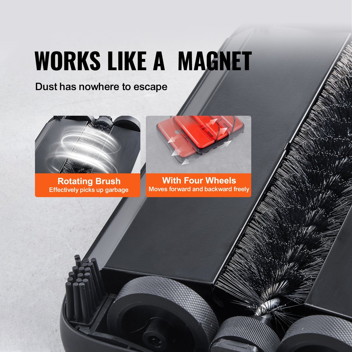 Manueller Teppichkehrer, Bodenkehrer mit 300 ml Staubbehälter, leicht zu entleeren, 17 cm Reinigungsbreite für Teppiche in Büro und Zuhause, entfernt Tierhaare und Staub, Rot