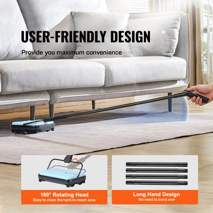 Manueller Teppichkehrer, Bodenkehrer mit 300 ml Staubbehälter, leicht zu entleeren, 17 cm Reinigungsbreite für Teppiche in Büro und Zuhause, entfernt Tierhaare und Staub, Blau