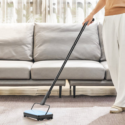 Manueller Teppichkehrer, Bodenkehrer mit 300 ml Staubbehälter, leicht zu entleeren, 17 cm Reinigungsbreite für Teppiche in Büro und Zuhause, entfernt Tierhaare und Staub, Blau