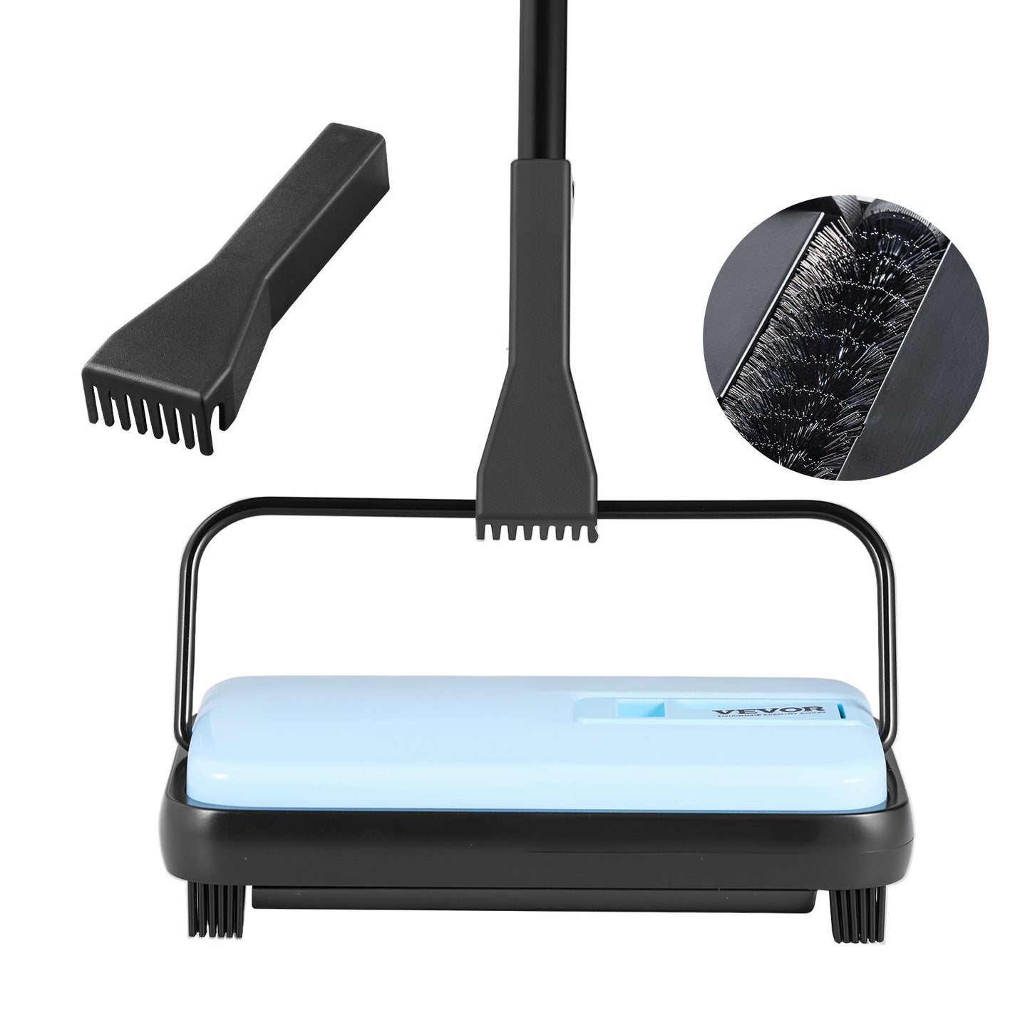 Manueller Teppichkehrer, Bodenkehrer mit 300 ml Staubbehälter, leicht zu entleeren, 17 cm Reinigungsbreite für Teppiche in Büro und Zuhause, entfernt Tierhaare und Staub, Blau