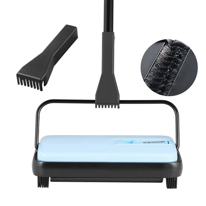 Manueller Teppichkehrer, Bodenkehrer mit 300 ml Staubbehälter, leicht zu entleeren, 17 cm Reinigungsbreite für Teppiche in Büro und Zuhause, entfernt Tierhaare und Staub, Blau