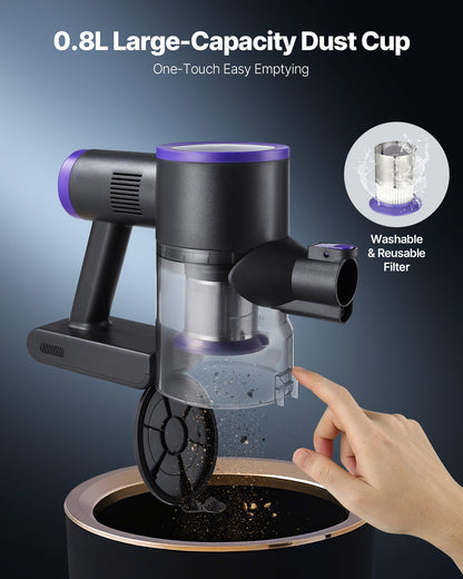 Akku-Staubsauger, 25 kPa maximale Saugkraft, wiederaufladbarer, verwicklungsfreier Stielstaubsauger mit Staubbehälter, leichter Handstaubsauger mit 35 Minuten Laufzeit für Zuhause, Teppiche, Tierhaare und Hartböden