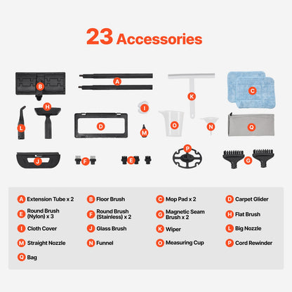 Dampfreiniger, vielseitiger und leistungsstarker Dampfreiniger mit 23 Zubehörteilen, extra langem Netzkabel, 2,6-Liter-Tank und Tragegriff, für Fugen, Fliesen, Böden, Haushaltsgeräte, Haus und Auto