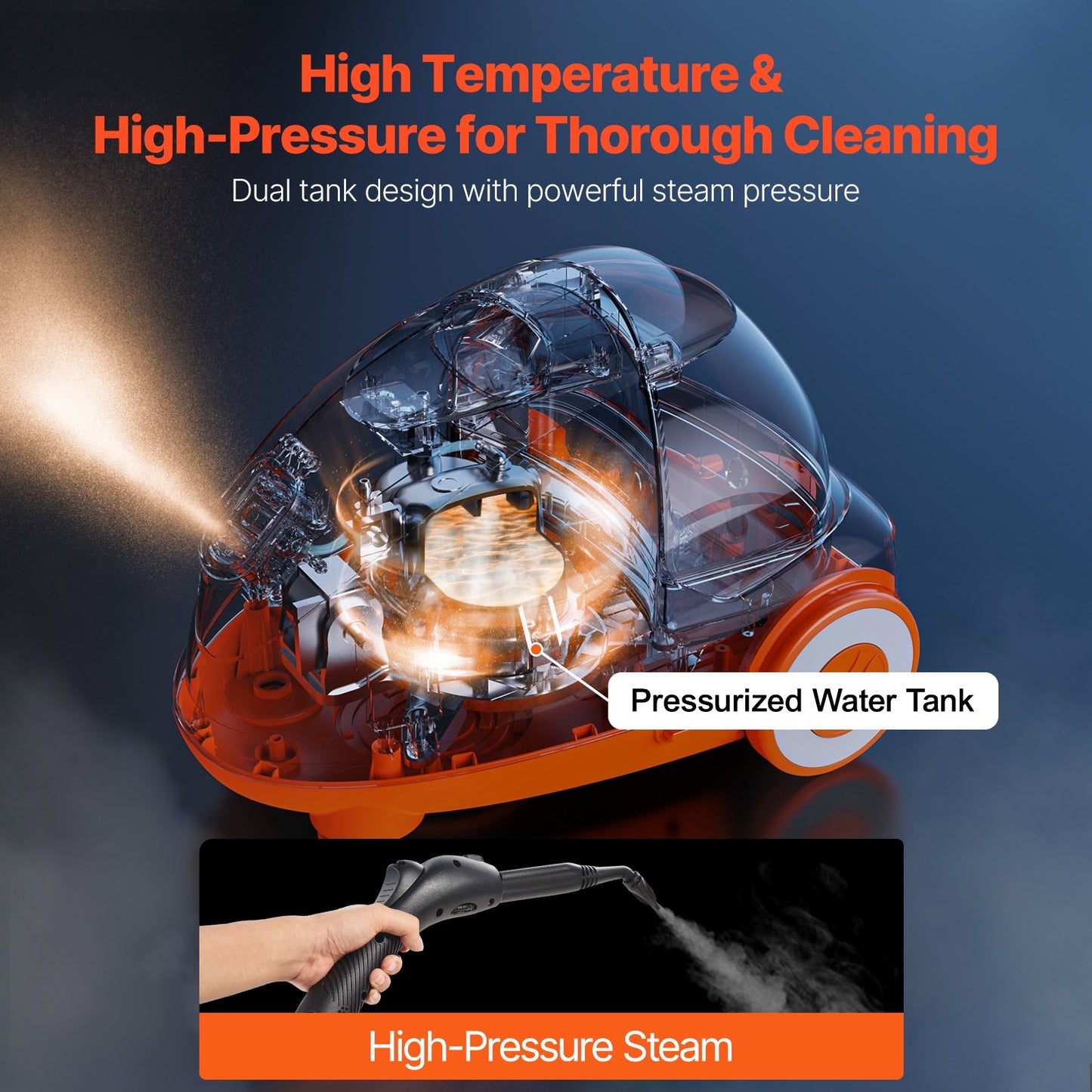 Dampfreiniger, vielseitiger und leistungsstarker Dampfreiniger mit 23 Zubehörteilen, extra langem Netzkabel, 2,6-Liter-Tank und Tragegriff, für Fugen, Fliesen, Böden, Haushaltsgeräte, Haus und Auto