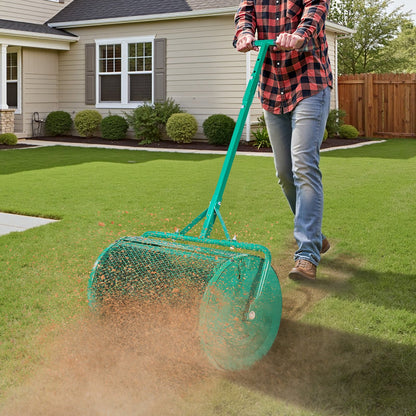 Kompoststreuer, 61 cm breiter Torfstreuer mit Schiebe-/Ziehgriff, 4-fach höhenverstellbar, pulverbeschichtete Stahl-Gartentorfwalze, robuster Rasensamenstreuer zum Pflanzen und Aussäen