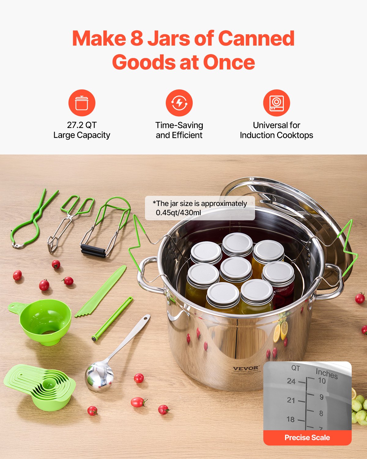 Einmach-Starterset, 11-teiliges Edelstahl-Einmachset für Wasserbad-Einsteiger, Einmachwerkzeug-Set: Topf, Einsatz, Deckel, Schöpfkelle, Trichter, Zange, Glasheber, Schraubenschlüssel, Messbecher