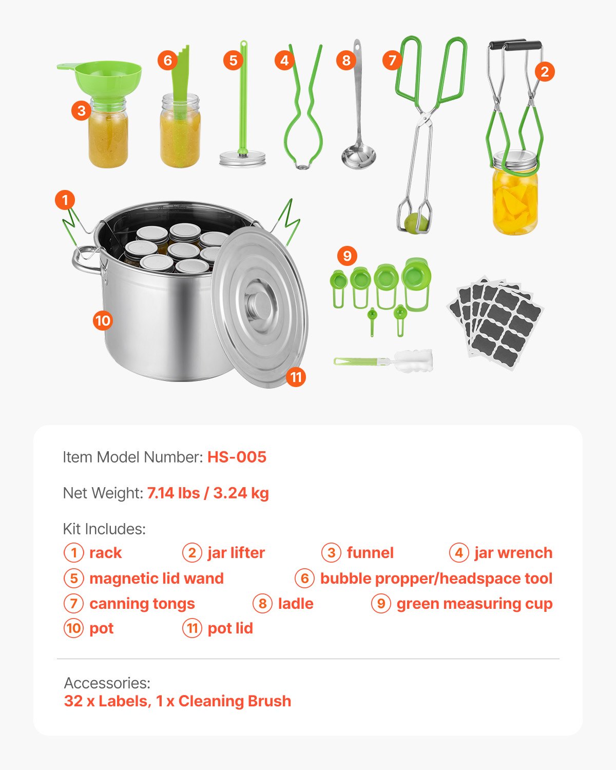 Einmach-Starterset, 11-teiliges Edelstahl-Einmachset für Wasserbad-Einsteiger, Einmachwerkzeug-Set: Topf, Einsatz, Deckel, Schöpfkelle, Trichter, Zange, Glasheber, Schraubenschlüssel, Messbecher