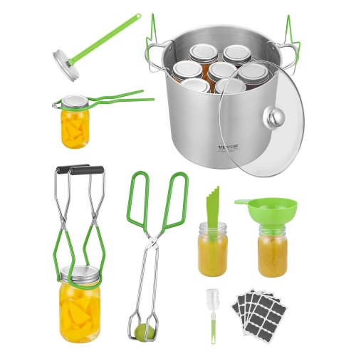 Einmach-Starterset, 9-teiliges Edelstahl-Einmachset für Anfänger, Einmachwerkzeug-Set: Topf, Einsatz, Deckel, Trichter, Zange, Glasheber, Schraubenschlüssel, Magnetstab, Blasenstütze