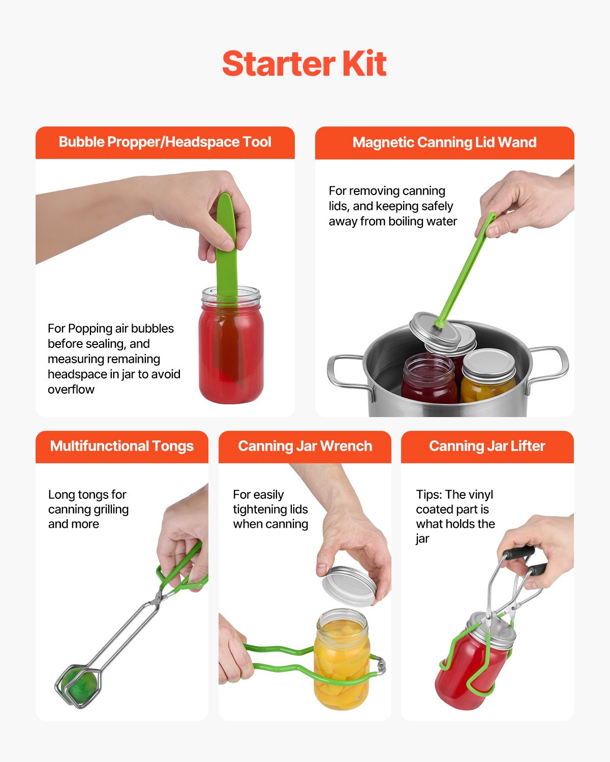 Einmach-Starterset, 9-teiliges Edelstahl-Einmachset für Anfänger, Einmachwerkzeug-Set: Topf, Einsatz, Deckel, Trichter, Zange, Glasheber, Schraubenschlüssel, Magnetstab, Blasenstütze