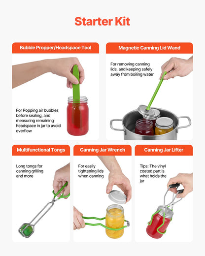 Einmach-Starterset, 9-teiliges Edelstahl-Einmachset für Anfänger, Einmachwerkzeug-Set: Topf, Einsatz, Deckel, Trichter, Zange, Glasheber, Schraubenschlüssel, Magnetstab, Blasenstütze