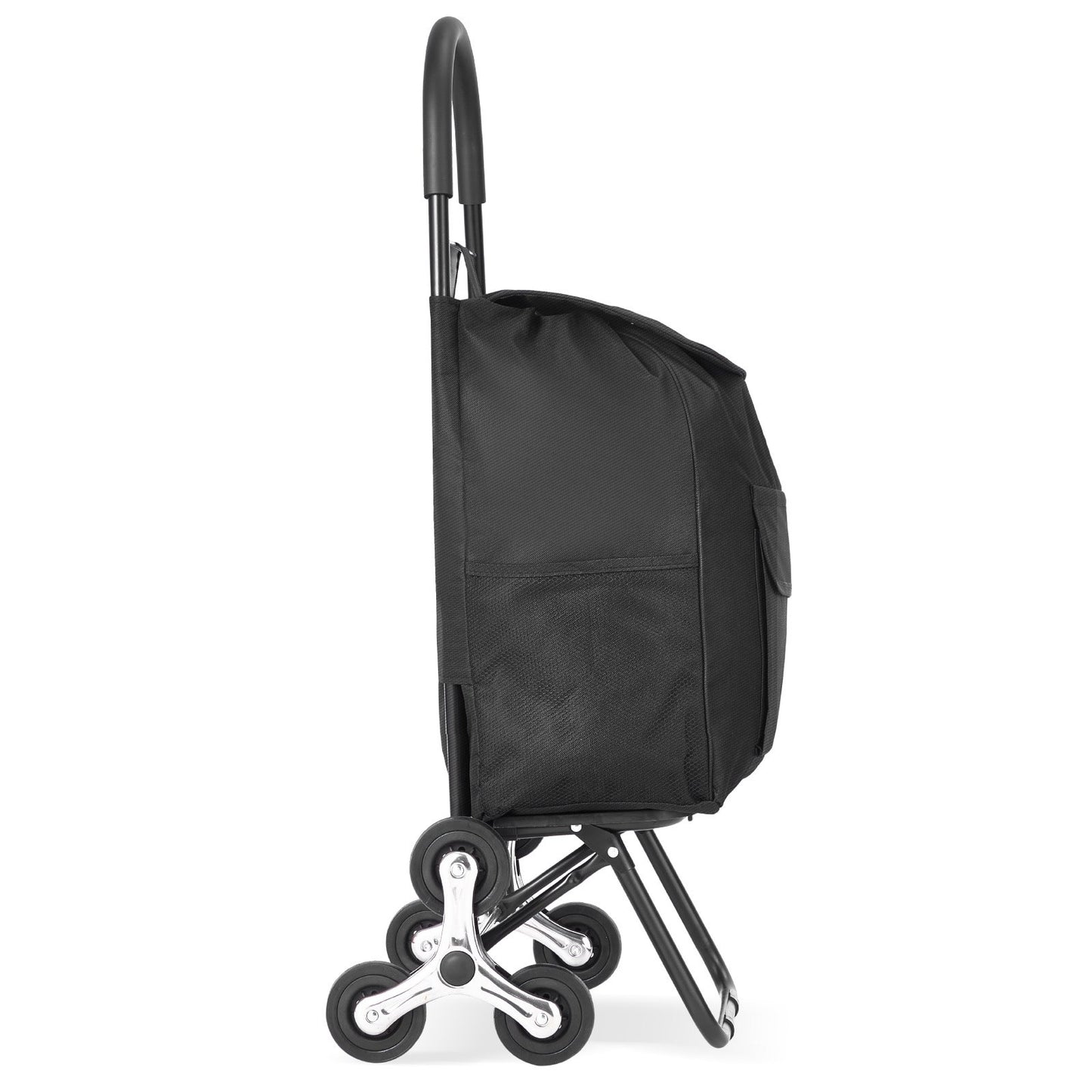 Stair Climber Trolley Dolly, 36L Folding Shopping Cart, Grocery Cart Trolley Laundry Stair Climbing Handcart with 6 Wheels & Oxford Cloth Bag, Foldable Cart for Shopping Grocery Laundry, Black