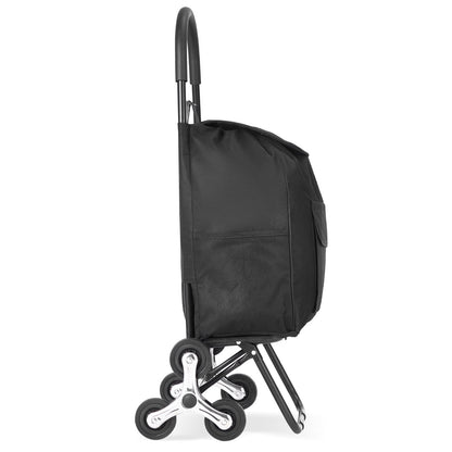 Stair Climber Trolley Dolly, 36L Folding Shopping Cart, Grocery Cart Trolley Laundry Stair Climbing Handcart with 6 Wheels & Oxford Cloth Bag, Foldable Cart for Shopping Grocery Laundry, Black