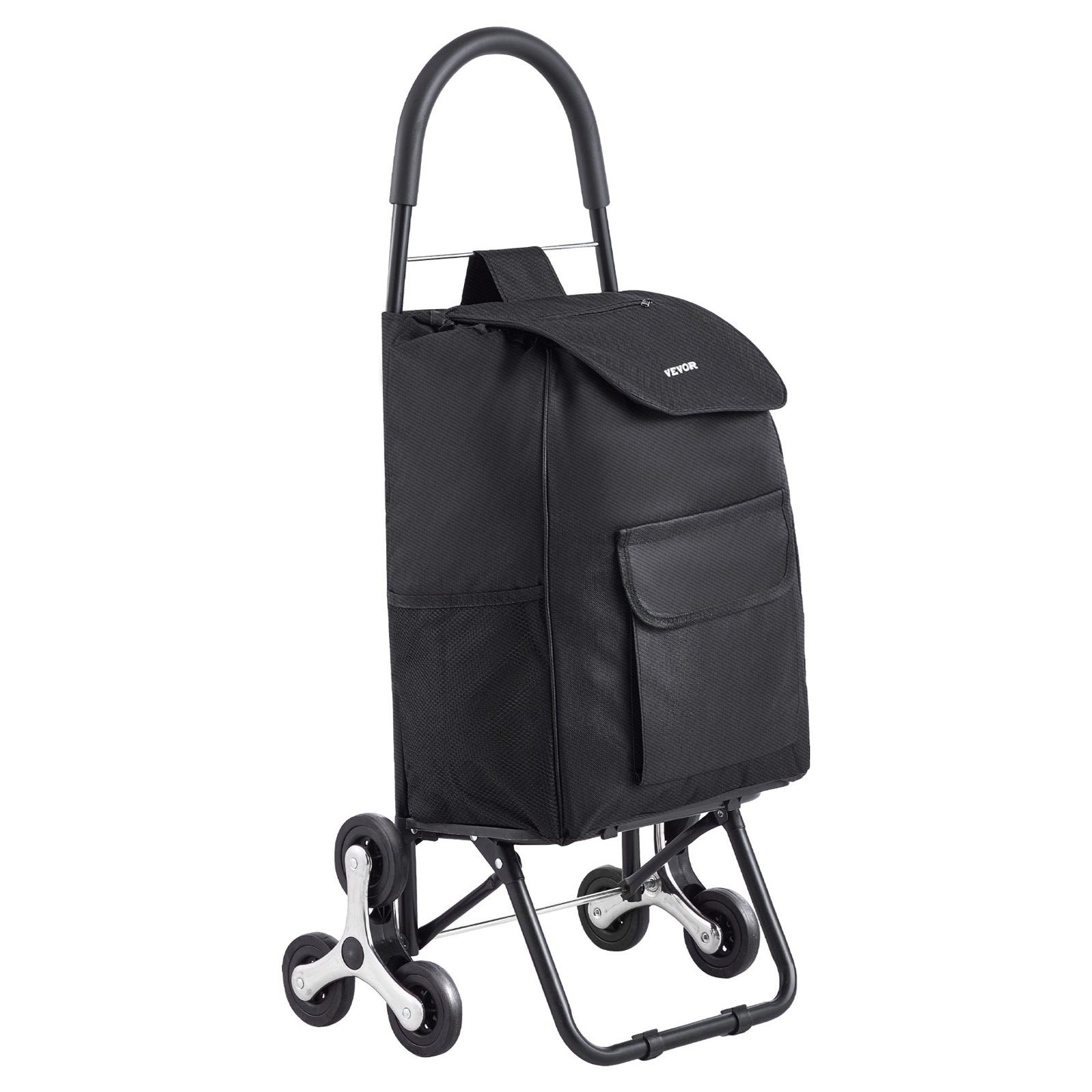 Stair Climber Trolley Dolly, 36L Folding Shopping Cart, Grocery Cart Trolley Laundry Stair Climbing Handcart with 6 Wheels & Oxford Cloth Bag, Foldable Cart for Shopping Grocery Laundry, Black