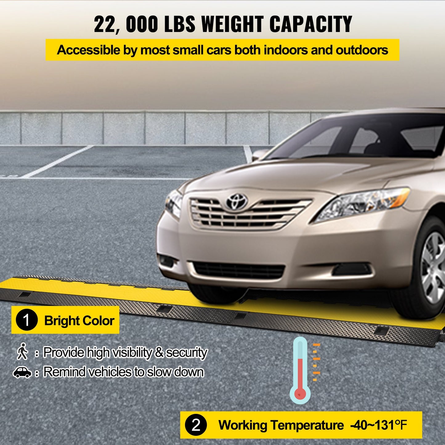 3 Channel Rubber Cable Protector Ramp 103x30x5.5 cm Heavy Duty Cable Wire Cord Cover Ramp Speed Bump Driveway Hose Cable Ramp Protector