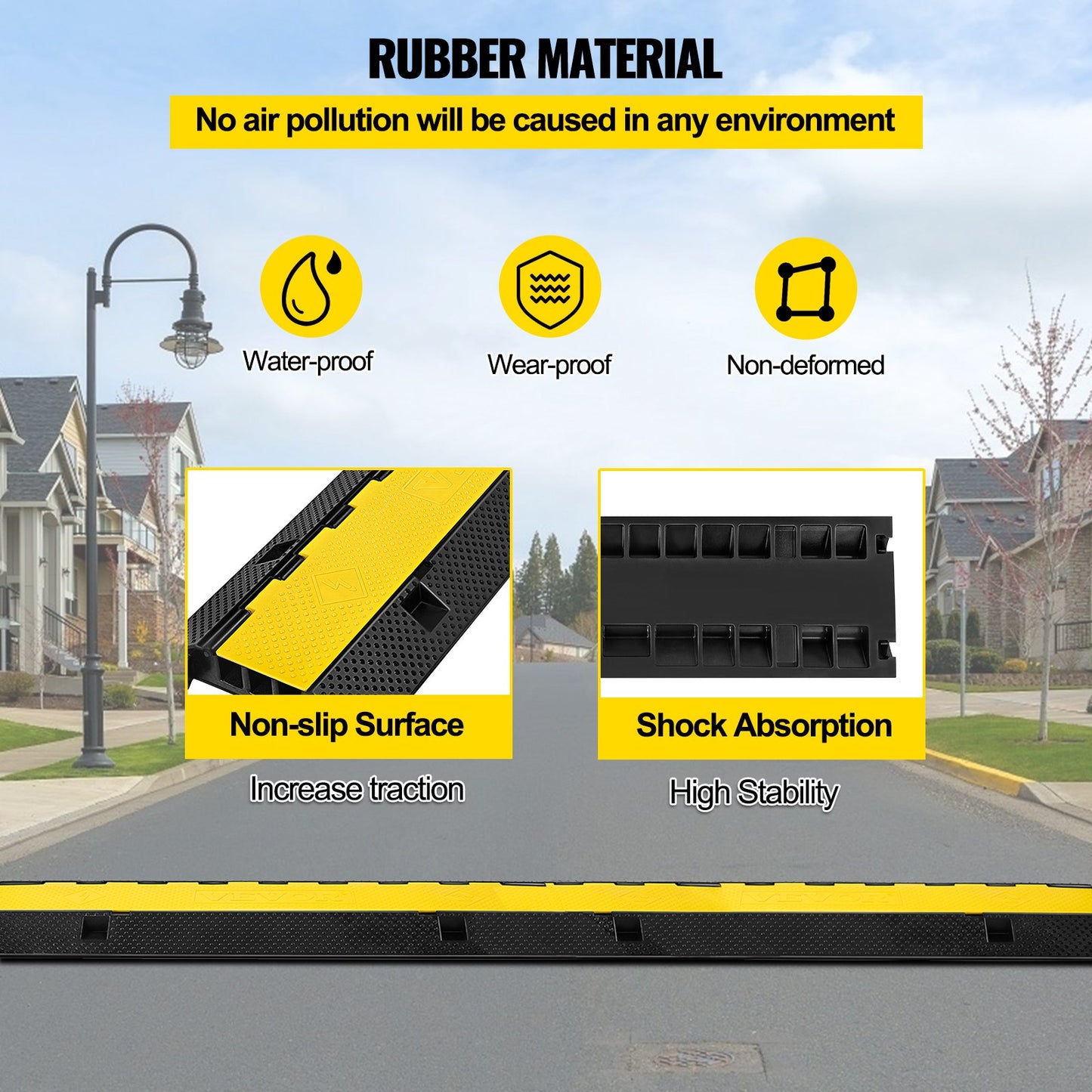 3 Channel Rubber Cable Protector Ramp 103x30x5.5 cm Heavy Duty Cable Wire Cord Cover Ramp Speed Bump Driveway Hose Cable Ramp Protector