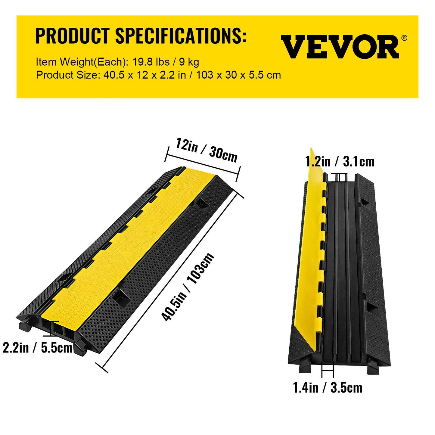 3 Channel Rubber Cable Protector Ramp 103x30x5.5 cm Heavy Duty Cable Wire Cord Cover Ramp Speed Bump Driveway Hose Cable Ramp Protector