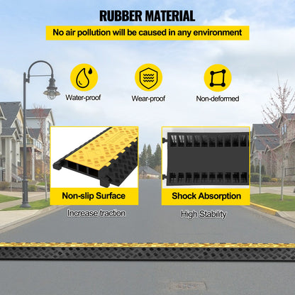 3 Channel Rubber Cable Protector Ramp 94.5x50x8 cm Heavy Duty Cable Wire Cord Cover Ramp Speed Bump Driveway Hose Cable Ramp Protective Cover