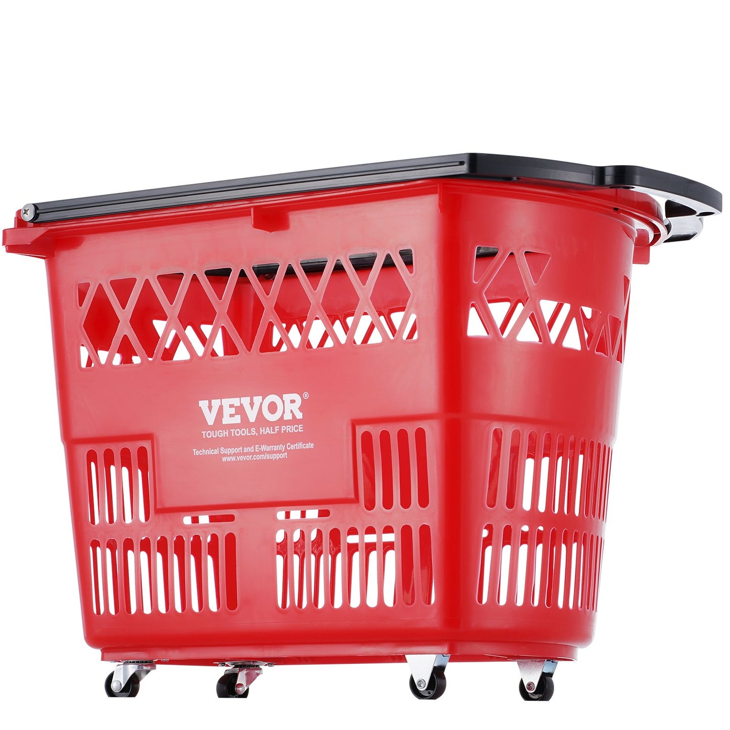 Shopping Baskets, 6PCS, 39L Shopping Carts with Handles, Plastic Rolling Shopping Basket with Wheels, Large Portable Shopping Basket Set for Supermarkets, Retail Stores, Grocery Shopping, Red