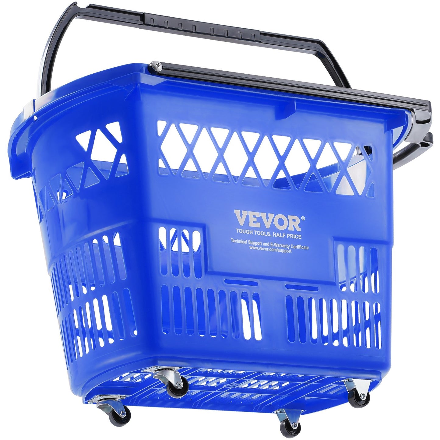 Shopping Baskets, 6PCS, 39L Shopping Carts with Handles, Plastic Rolling Shopping Basket with Wheels, Large Portable Shopping Basket Set for Supermarkets, Retail Stores, Grocery Shopping, Blue