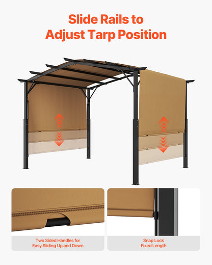 10 x 10 Fuß große Gartenpergola, Metallpergola mit Bogendach, einziehbare Pergola mit Sonnenschutz, großer Terrassenpavillon, robuste Gartenpergola für Terrasse, Garten, Veranda und Poolbereich