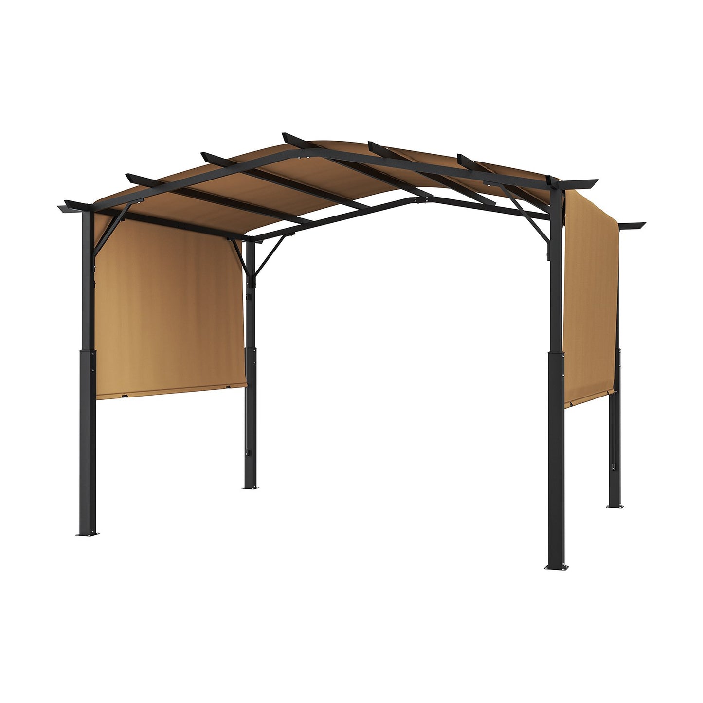 10 x 10 Fuß große Gartenpergola, Metallpergola mit Bogendach, einziehbare Pergola mit Sonnenschutz, großer Terrassenpavillon, robuste Gartenpergola für Terrasse, Garten, Veranda und Poolbereich