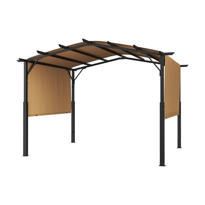 10 x 10 Fuß große Gartenpergola, Metallpergola mit Bogendach, einziehbare Pergola mit Sonnenschutz, großer Terrassenpavillon, robuste Gartenpergola für Terrasse, Garten, Veranda und Poolbereich